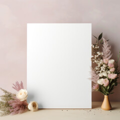  wedding signage mockup with no text for Etsy with flowers in background, bright, minimal