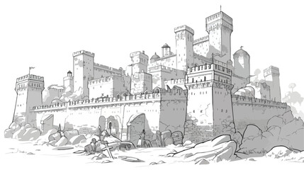 Drawing for coloring ancient fortress walls