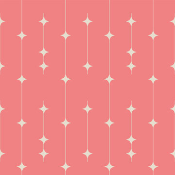 Mid Century Retro stars on peach pink background pattern. For home d&eacute;cor, textile and wallpaper. Seamless vector repeating tile.