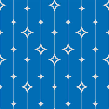 Retro atomic age inspired style repeat pattern on blue background. Seamless vector repeating tile.
