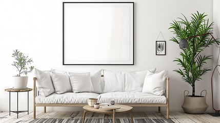 Transform your home into a sanctuary of style with minimalist furniture and mockup poster artwork, framed to perfection for a polished finish  attractive look