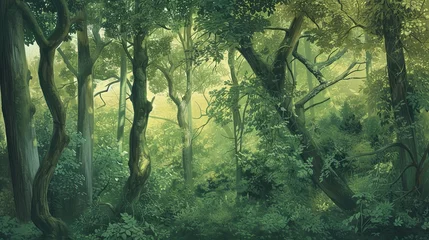 Deurstickers Forest, mysticism, greenery, moss, grass, tropics, wilderness, thicket, paranormal, another world, realistic style, green tones, foliage. Forest and nature beauty concept. Generative by AI © Кирилл Макаров