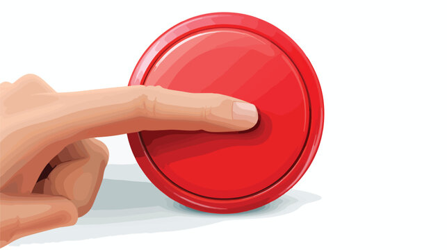 Hand and a big red button. Vector illustration flat