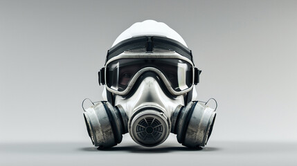 Gas mask and helmet front view - obrazy, fototapety, plakaty