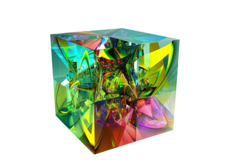 Colorful abstract fractal cube art isolated on transparent background