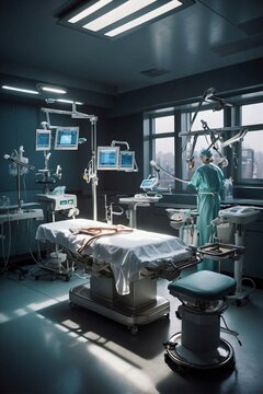 View of Operating Room, Surgery, Surgical Instruments Prepared on the Table