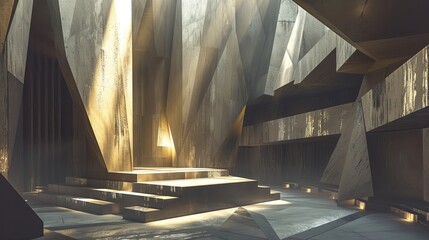 Illustration of hall, hall, performance space, stage, theater, philharmonic. Minimalism, brutalism, faded colors, smooth straight lines, steps, shabby texture, old, metal, concrete. Generative by AI - obrazy, fototapety, plakaty