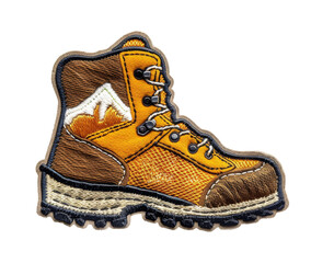 Embroidered hiking boot patch with scenic view