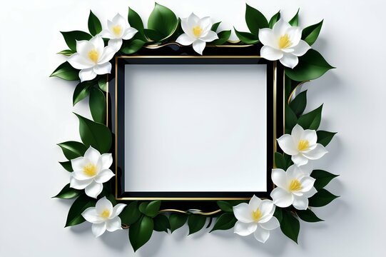 Frame with white lotus flowers on a white background. Place for text.
