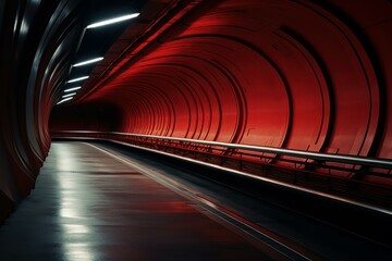Fast-paced Train with lights in sleek tunnel. Black and white photo of high speed modern railway. Generate ai