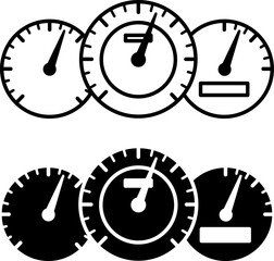 Speedometer icons. Black and White Vector Icons of Vehicle Speedometers. Speed indicator. Car service concept