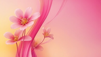 Pink flowers on flowing ribbon,abstract pink background for card, invitation, prints or wallpaper 02