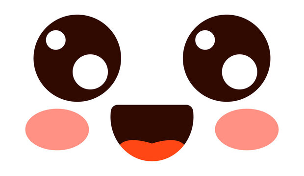 Naklejki Happy face with amused expression. Kawaii emoji icon