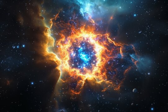 An exploding super nova in space.
