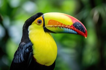 Fototapeta premium close-up view of a colorful toucan bird in the jungle
