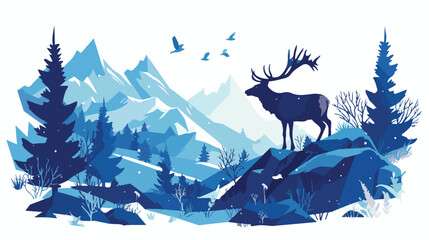 Wildlife elk in forest with mountain landscape vector