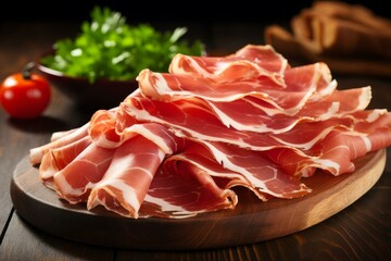 Savory Sliced prosciutto. Marble ham cured. Generate Ai