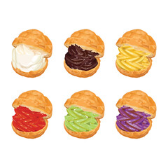 Hand drawn vector illustration of choux pastry cream puff dessert