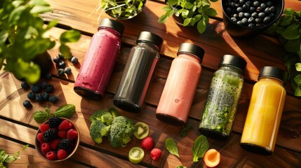 Fototapeta na wymiar healthy fresh fruit and vegetable smoothies drink in bottle