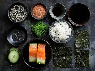 Fototapeta na wymiar Some raw ingredients to make sushi