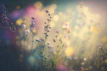 Abstract Grassland Symphony - Enchanted Colorful Meadow Macro: A Close-Up of Nature's Palette