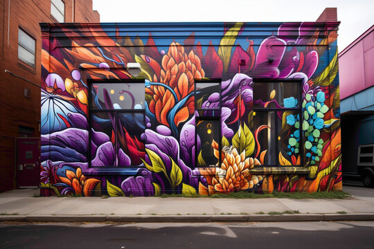 Indulge your senses in the vibrant tapestry of a city street art mural alive with energy.