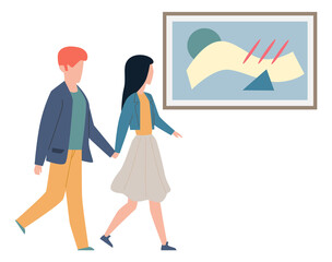 Young people in art gallery. Exhibition visitors concept