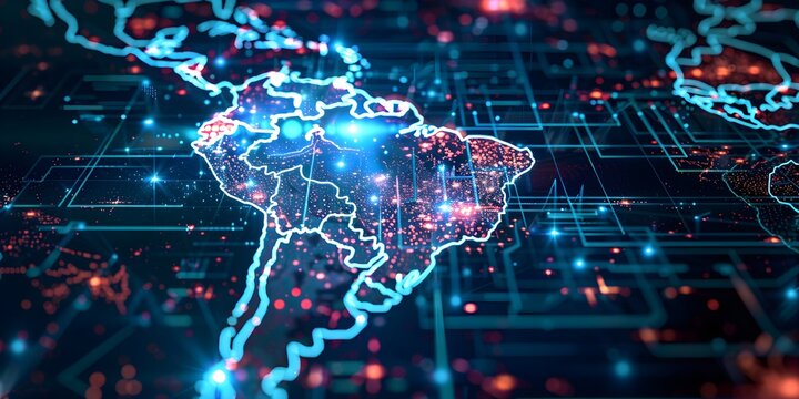 digital map of south america. technological concept