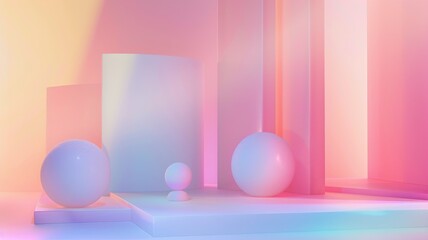Pastel geometric shapes in a studio setup - A serene and aesthetically pleasing composition of spherical shapes in pastel colors with soft lighting and shadows