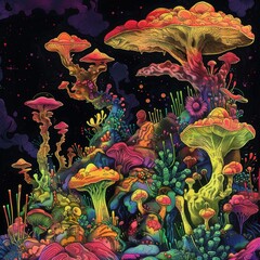 Psychedelic Dreams - Vibrant Colorful Mushrooms 