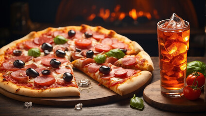 pizza with nice look to eat and serve  - obrazy, fototapety, plakaty
