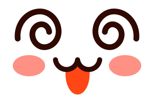 Silly emoji with crazy eyes. Dizzy kawaii face
