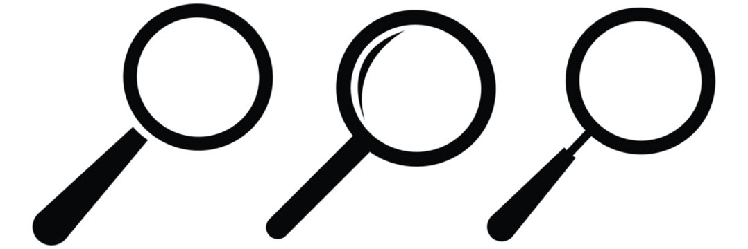  set of Magnifying glass or search icon, flat vector graphic on isolated background. Zoom find icon symbol image vector. 19