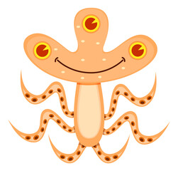 Smiling fantasy creature. Cheerful beast. Cartoon animal