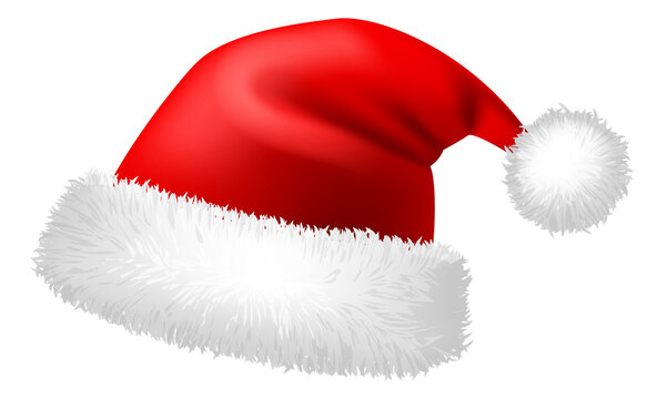 Red santa hat with white pompom. Realistic cap