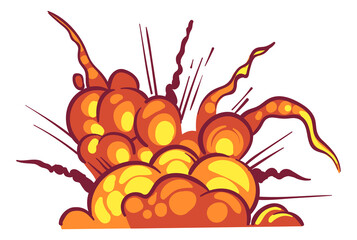 Cartoon bomb detonation. Fire explosion cloud effect