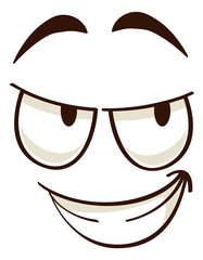 Sneaky face. Funny comic emoji with evil smile - obrazy, fototapety, plakaty