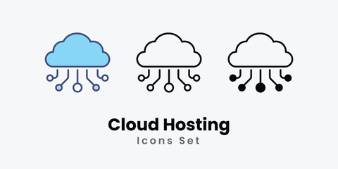 Cloud Hosting icon thin line and glyph vector icon stock illustration