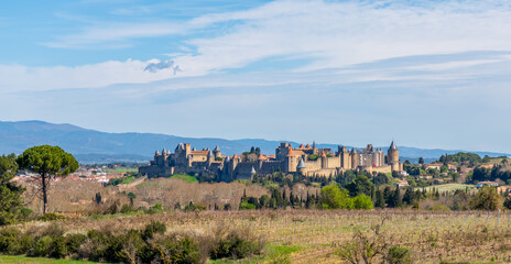 Panorama of the medieval city of Carcassonne, in Occitanie, France - 762528783