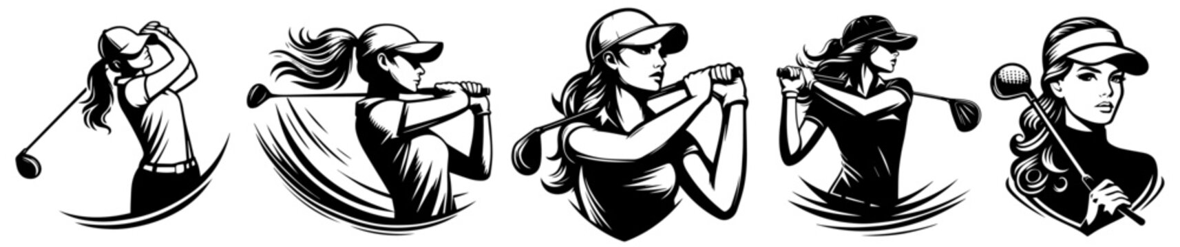 female golfers in action elegant golfing ladies black vector