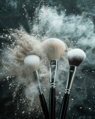 Make up brushes and white powder cosmetic, Generative AI