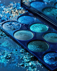Make up blue color palette cosmetic, Generative AI