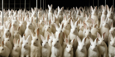 many white rabbits on a farm, rabbit breeding