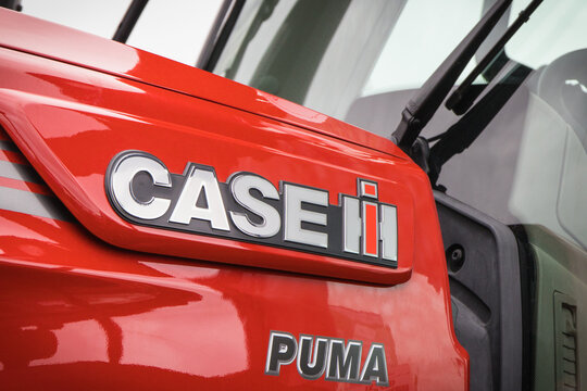 Bednary, Poland - September 25, 2021: Agroshow. Case Ih brand tractor machine. Manufacturer agricultural equipment. Detail and part of vehicle