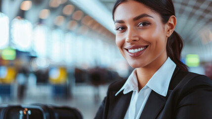 Smiling professional woman at airport