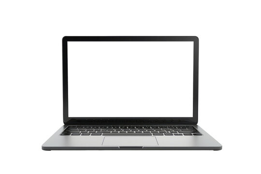 Laptop with blank white screen isolated on transparent background With clipping path. cut out. 3d render