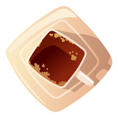 A cup of black coffee top view. Realistic