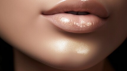 a close-up shot of a woman’s lips, subtly enhanced, reflecting the process of lip augmentation
