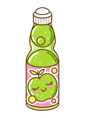 Ramune japanese lemonade with green apple flavor in glass bottle isolated on white