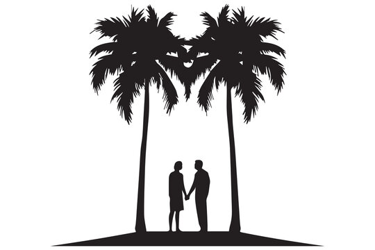 Silhouette of palm trees White background Illustration